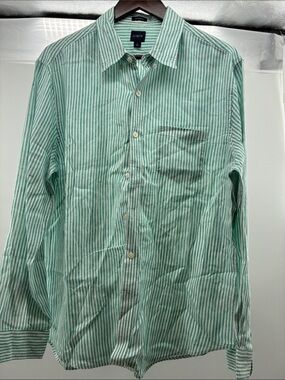 J. Crew Mint Green and White Striped Cotton Button-Down Shirt